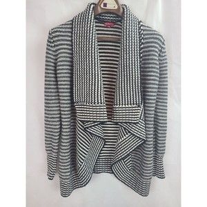 Merona Women's (M) Black & White Stripe Open Front Shaw Collar Sweater Cardigan